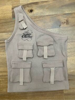 Named Collective Rave One Shoulder Top Khaki Small Medium Utility Style Pockets